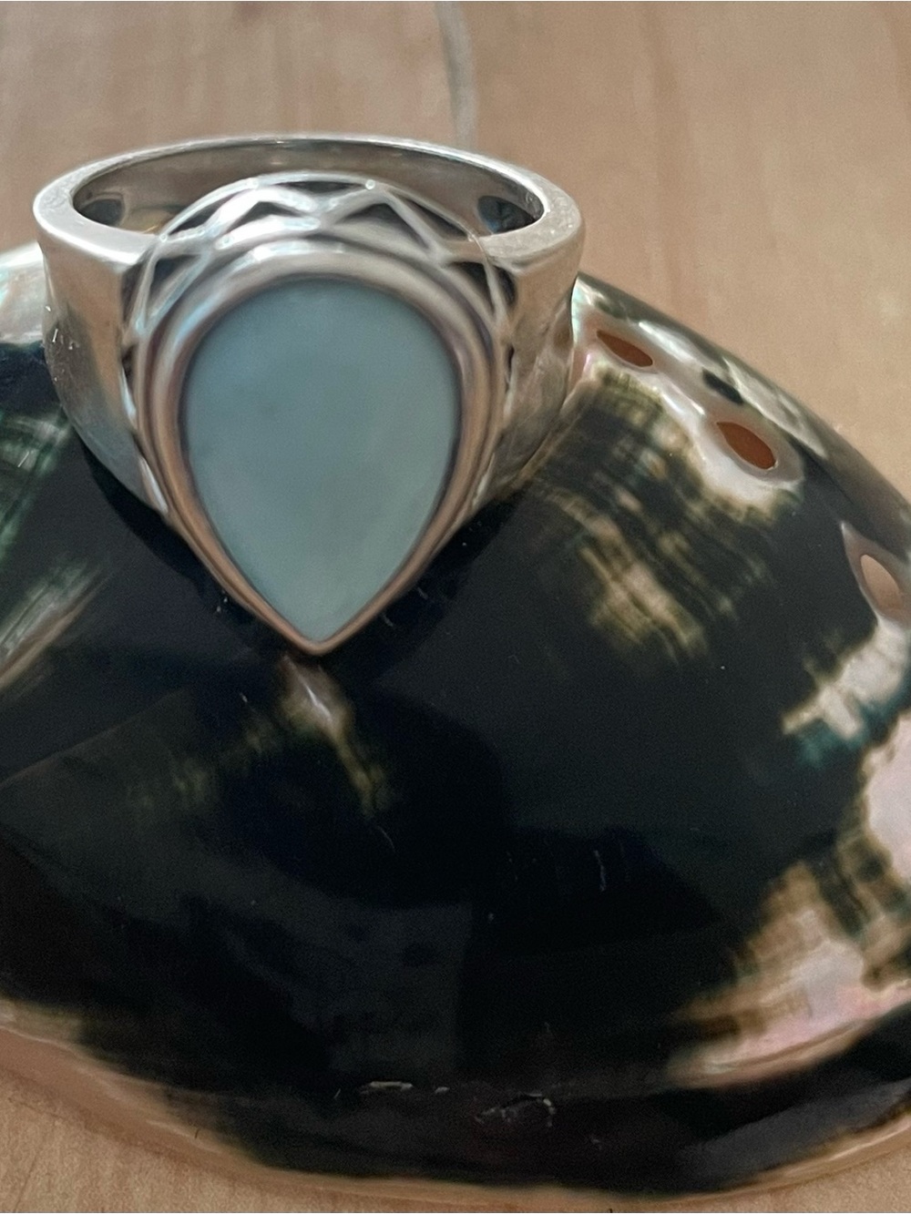 Sterling Silver Teardrop Blue Stone Ring - Blue